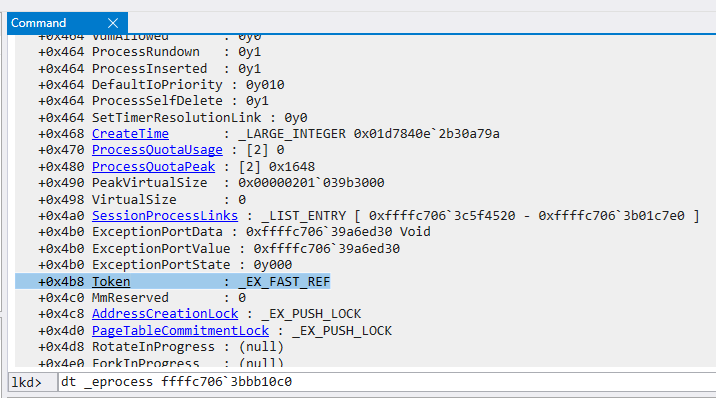 Token in WinDbg