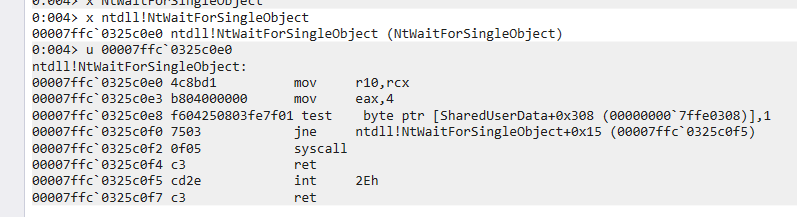 Finding the syscall number for NtWaitForSingleObject