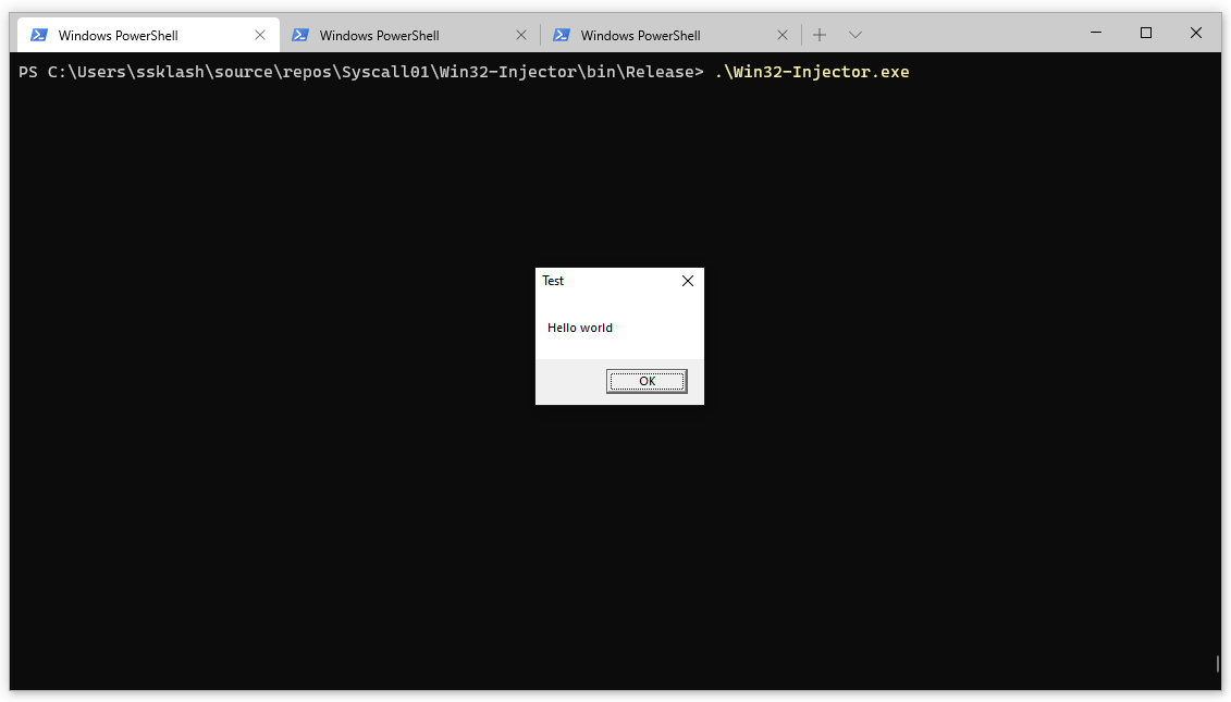 Hello world from Win32Injector
